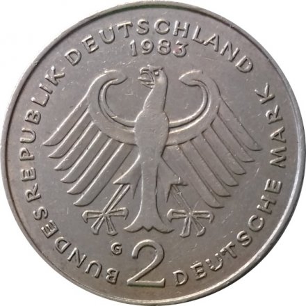 ФРГ 2 марки 1983 год - Конрад Аденауэр, 20 лет Федеративной Республике (1949-1969) (G)