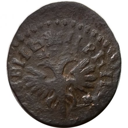 Денга 1713 год Пётр I (1699 - 1725) - смещение аверс-реверс 90 градусов - VF+