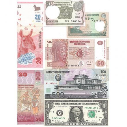 Набор из 15 банкнот разных стран мира с 1991 по 2022 год, (UNC)