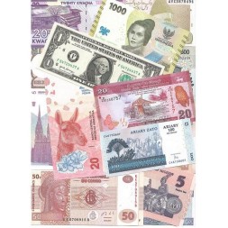 Набор из 15 банкнот разных стран мира с 1991 по 2022 год, (UNC)