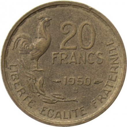 Франция 20 франков 1950 год (B) - Подпись &#039;G.GUIRAUD&#039;