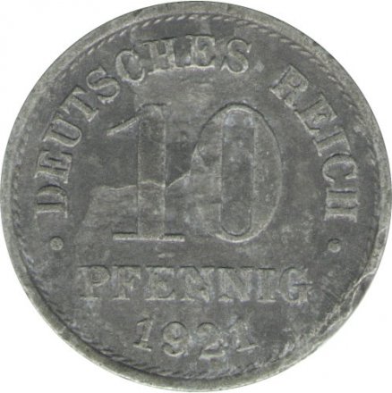 Германия 10 пфеннигов 1921 год (цинк, не магнитная)