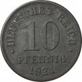 Германия 10 пфеннигов 1921 год (цинк, не магнитная)