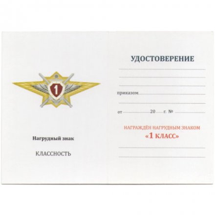 Знак Росгвардии &quot;Классная квалификация&quot; (специалист 1-го класса) для военнослужащих, проходящих военную службу по контракту, с удостоверением