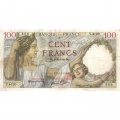 Франция 100 франков 1939 год - следы от степлера - F