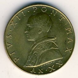 Ватикан 20 лир 1958 год