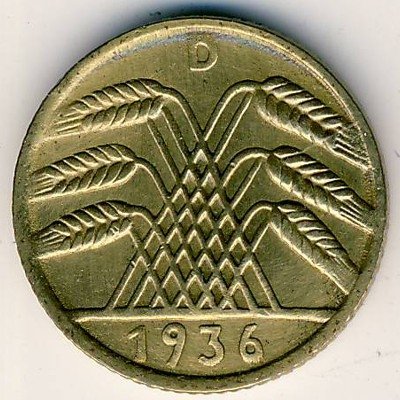 Веймарская республика 5 рейхспфеннигов 1936 год (D)