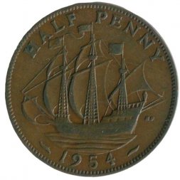 Великобритания 1/2 пенни 1954 год