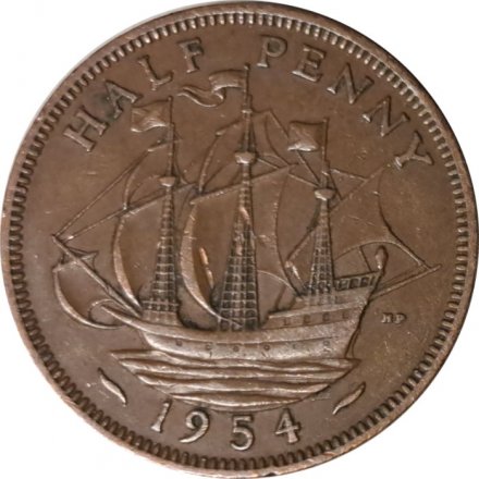 Великобритания 1/2 пенни 1954 год