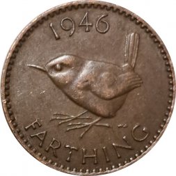 Великобритания 1 фартинг 1946 год - Крапивник