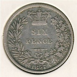 Великобритания 6 пенсов 1857 год