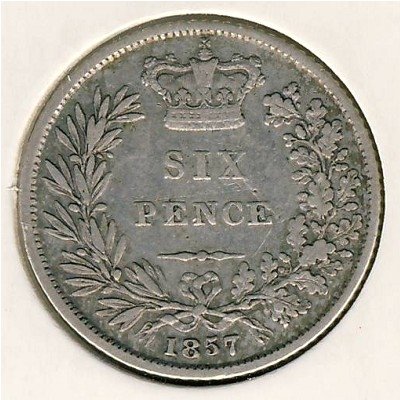 Великобритания 6 пенсов 1857 год