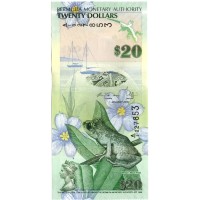 Бермудские острова 20 долларов 2009 год - Лягушка, малый Антильский свистун UNC