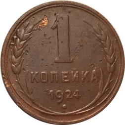 СССР 1 копейка 1924 год (гурт рубчатый) - F