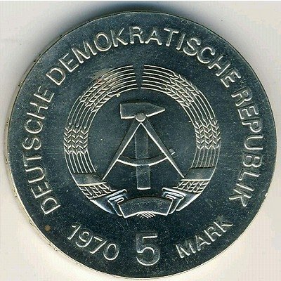 ГДР 5 марок 1970 год - 125 лет со дня рождения Вильгельма Конрада Рентгена