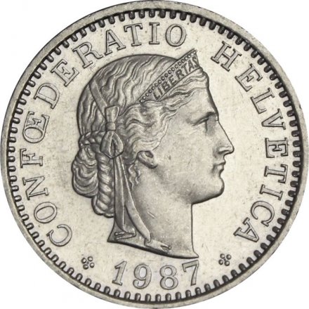 Швейцария 20 раппенов 1987 год