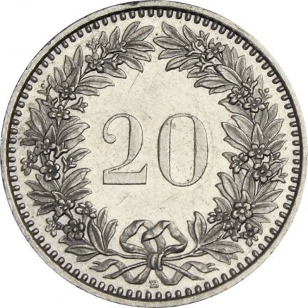 Швейцария 20 раппенов 1987 год