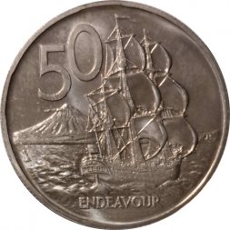 Новая Зеландия 50 центов 1970 год - Парусник "ENDEAVOUR" (BU)