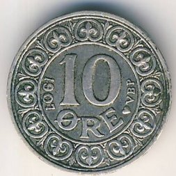Дания 10 эре 1907 год