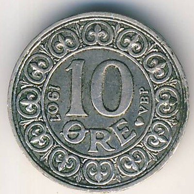 Дания 10 эре 1907 год