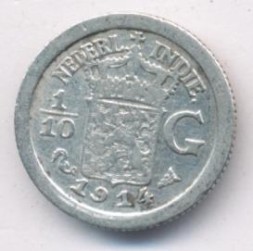 Монета Нидерландская Индия 1/10 гульдена 1914 год