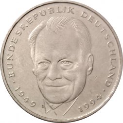 ФРГ 2 марки 1995 год (A) - Вилли Брандт, 45 лет Федеративной Республике (1949-1994)