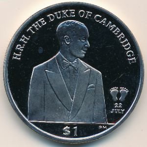 Виргинские острова 1 доллар 2013 год - Рождение принца Джорджа. Принц Уильям (герцог Кембриджский)