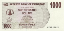 Зимбабве 1000 долларов 2006 год - Номинал. Горы