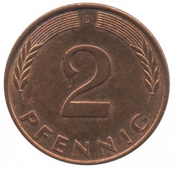 ФРГ 2 пфеннига 1992 год (D)