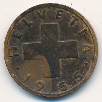 Швейцария 1 раппен 1955 год