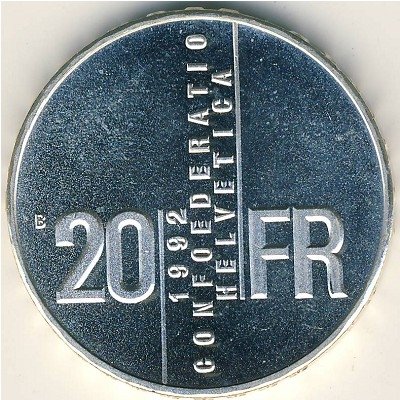 Швейцария 20 франков 1992 год