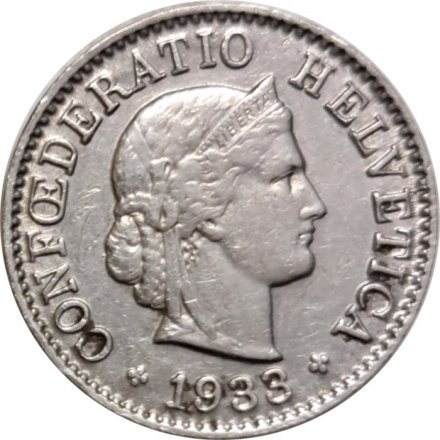 Швейцария 5 раппенов 1933 год