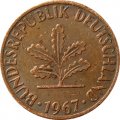 ФРГ 1 пфенниг 1967 год - F