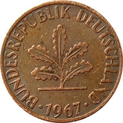 ФРГ 1 пфенниг 1967 год - F