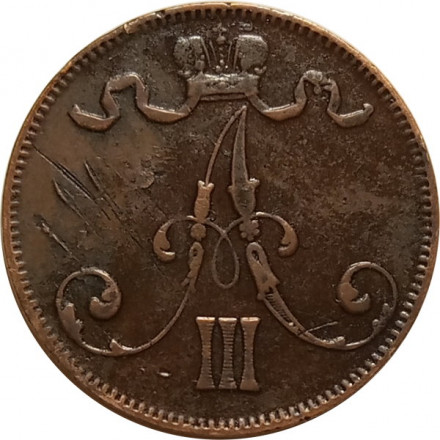 Финляндия 5 пенни 1892 год - Александр III - VF
