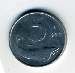 Италия 5 лир 1984 год Дельфин