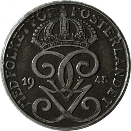 Швеция 2 эре 1945 год - Король Густав V