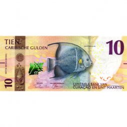 Кюрасао и Синт-Мартен 10 гульденов 2025 год - Серая рыба-ангел. Маяк UNC