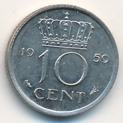 Нидерланды 10 центов 1959 год