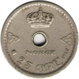 Норвегия 25 эре 1927 год - Король Хокон VII