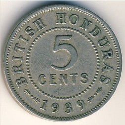 Монета Британский Гондурас 5 центов 1939 год