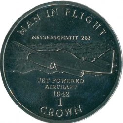 Остров Мэн 1 крона 1995 год - Messerschmitt Me-262 (медь-никель)