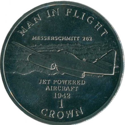 Остров Мэн 1 крона 1995 год - Messerschmitt Me-262 (медь-никель)