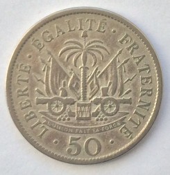 Монета Гаити 50 сентим 1907 год