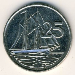 Монета Каймановы острова 25 центов 1992 год
