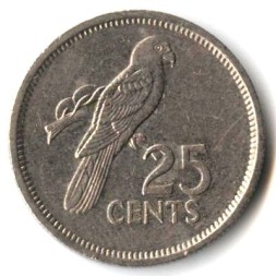 Сейшелы 25 центов 1982 год - Чёрный попугай (лат. Coracopsis nigra)