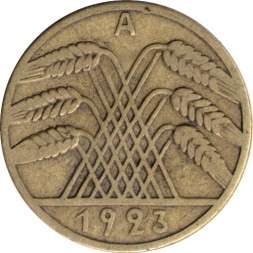 Монета Веймарская республика 10 рентенпфеннигов 1923 год (A)