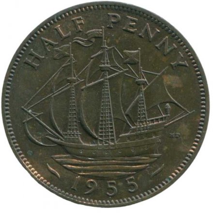 Великобритания 1/2 пенни 1955 год
