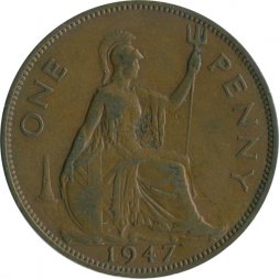 Великобритания 1 пенни 1947 год