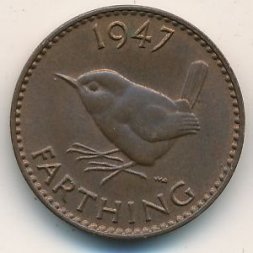 Великобритания 1 фартинг 1947 год - Крапивник